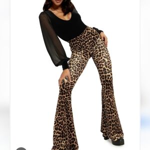Rock & Roll Size 28X34 Black and Brown Leopard Print Flare Denim  Jeans Stretch